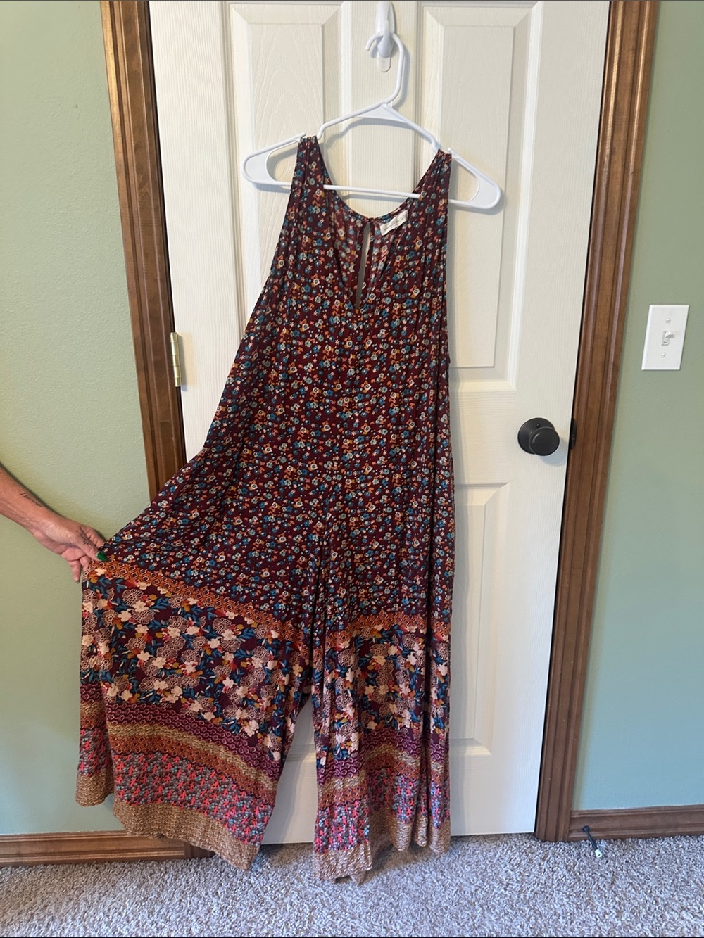 NATURAL LIFE Burgundy Floral Boho Jumpsuit - Picture 2 of 3